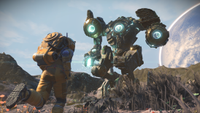 An ancient, angry stone mech from No Man's Sky's new Relics update