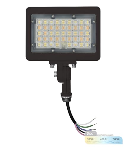 Nuwatt 50w Led Flood Light, 3cct 3000k/4000k/5000k Selectable, Ip65 Waterproof Lighting, Adjustable Knuckle Mount, 7050lm, 0-10v Dimmable, 120-277v, Outdoor Security Floodlight for Yard, Bronze, Ul