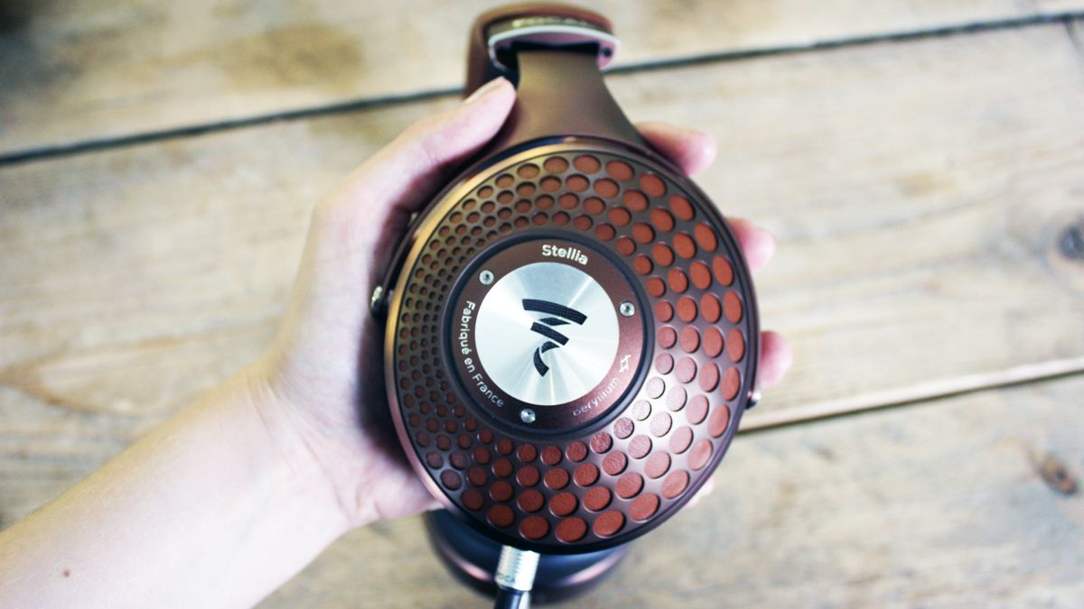Focal Stellia headphones showing the pattern on. the earcup