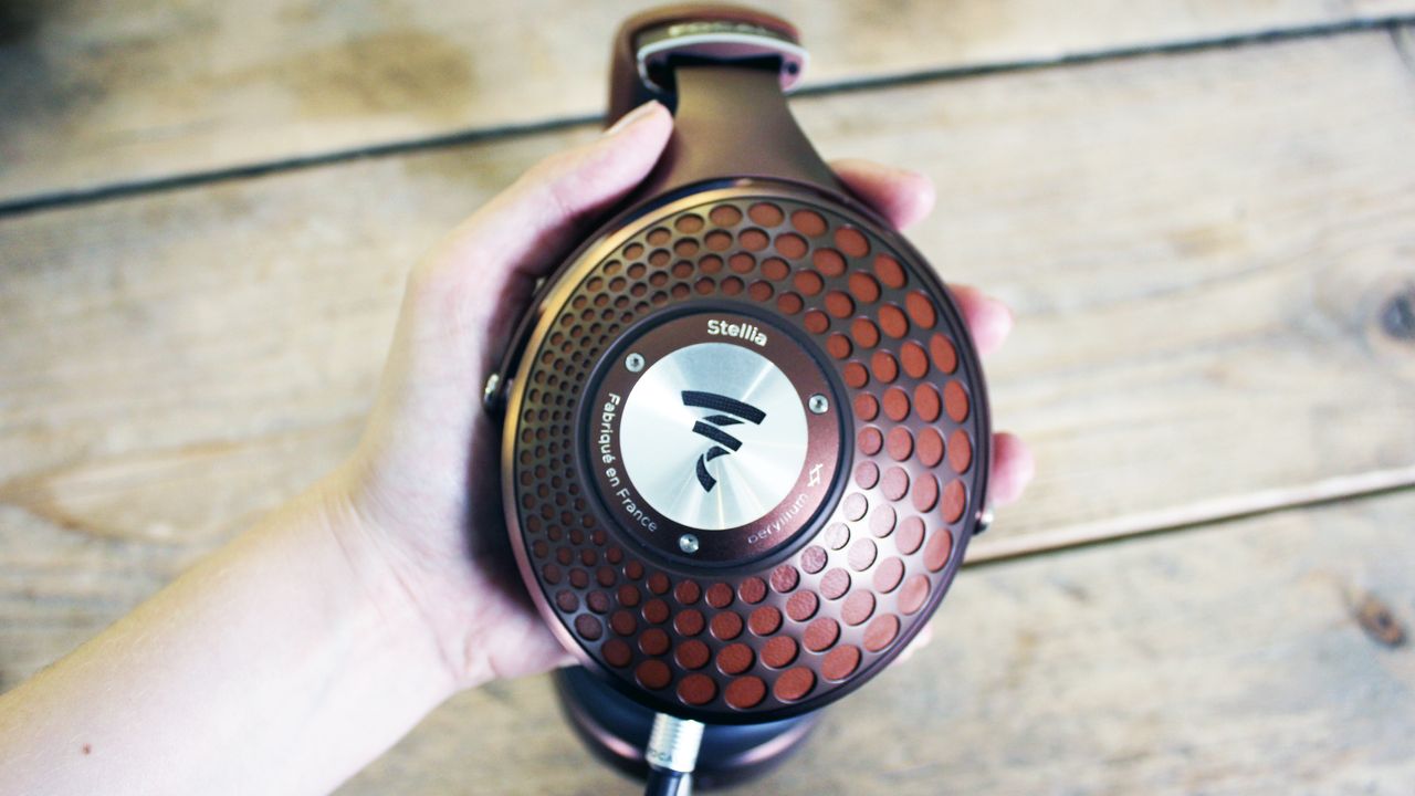 Focal Stellia headphones showing the pattern on. the earcup