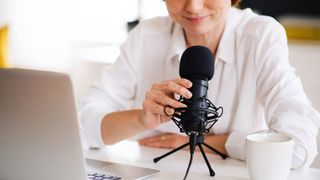 Women recording with microphone