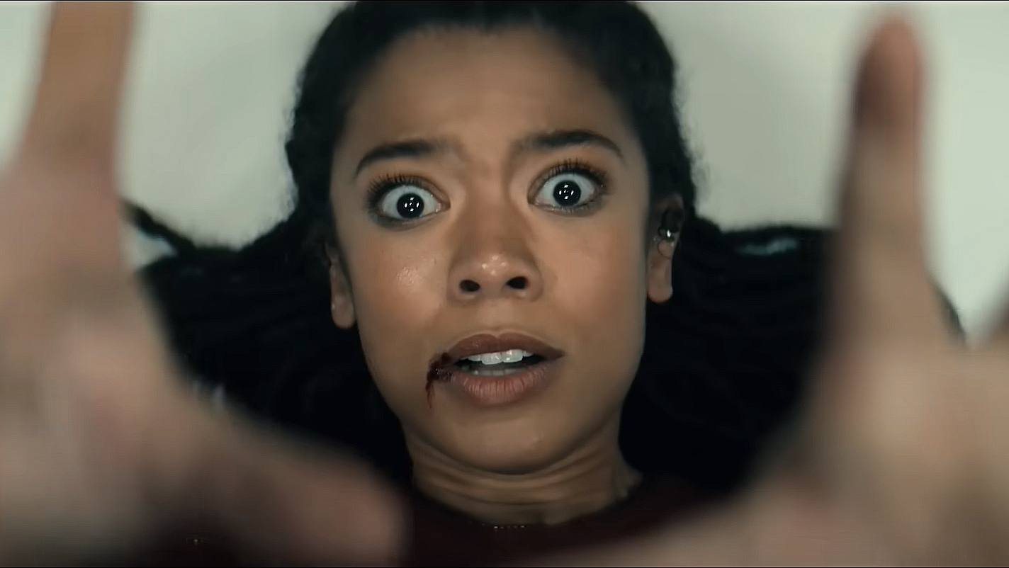 A close up of a surprised Marie holding her hands right up to the camera in Gen V season 2