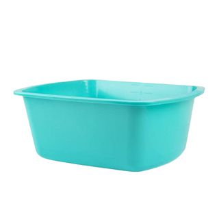 A turquoise washing up bowl