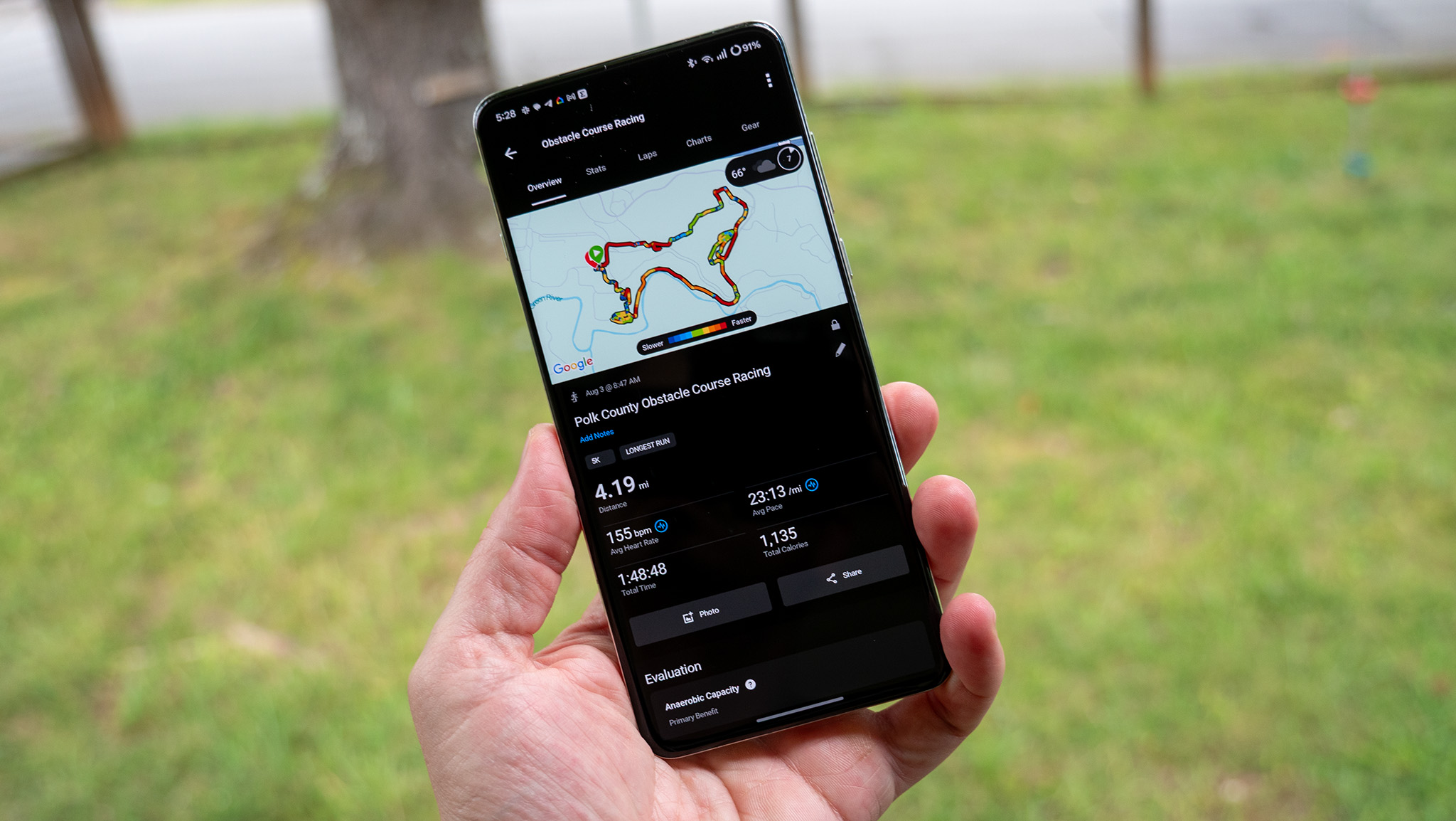 A map of a Spartan Race workout in the Garmin Connect app