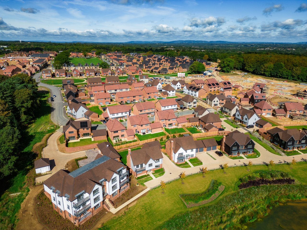 Aerial view of new housing development under construction