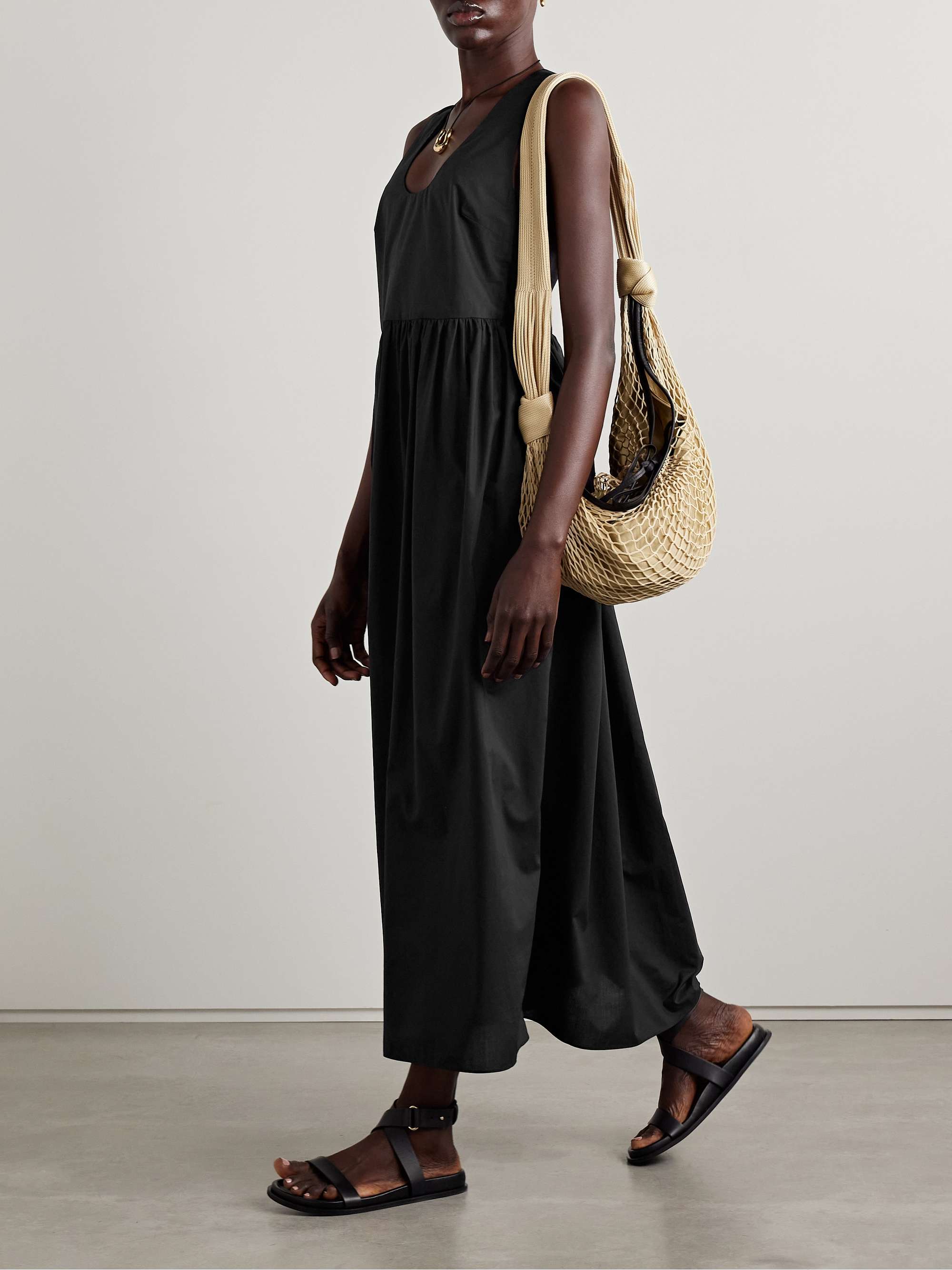 Gathered Organic Cotton-Poplin Midi Dress