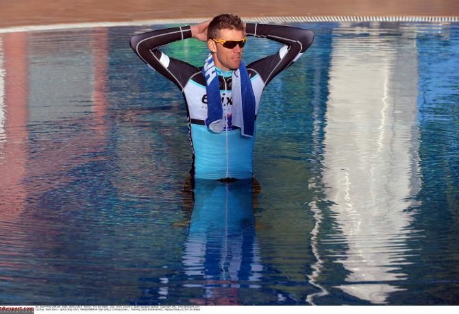 Stijn Vandenbergh takes to the pool for post-training recovery.