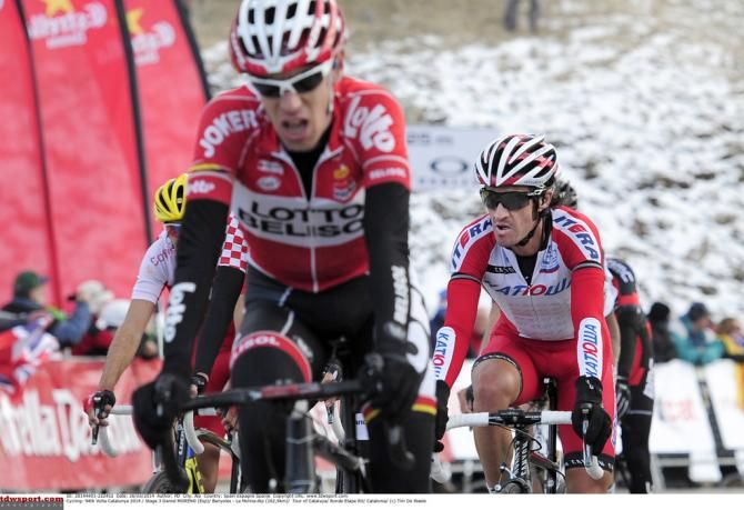 Bart De Clercq crosses the line just ahead of Dani Moreno (Katusha)