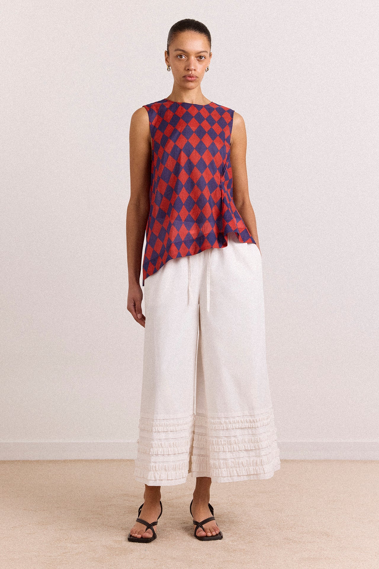 Harmony Sheer Harlequin Blouse - Red/Navy