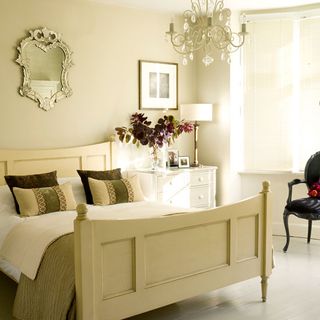 bedroom with table lamp and white wall