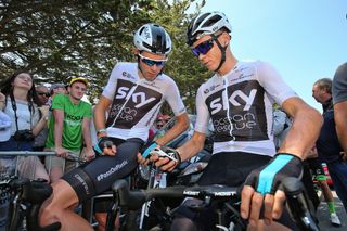 Chris Froome and Luke Rowe at the start