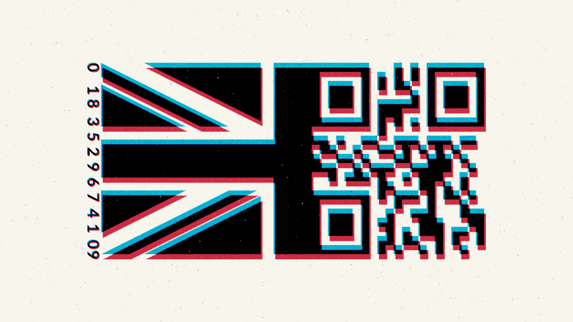 Illustration of a Union Jack flag patterned with a QR code