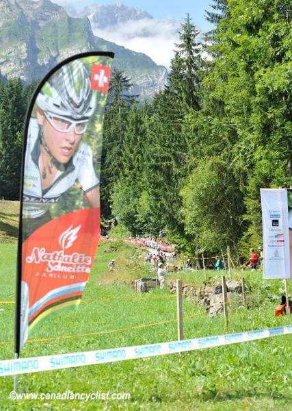 Nathalie Schneitter's fan club had banners up on the course.