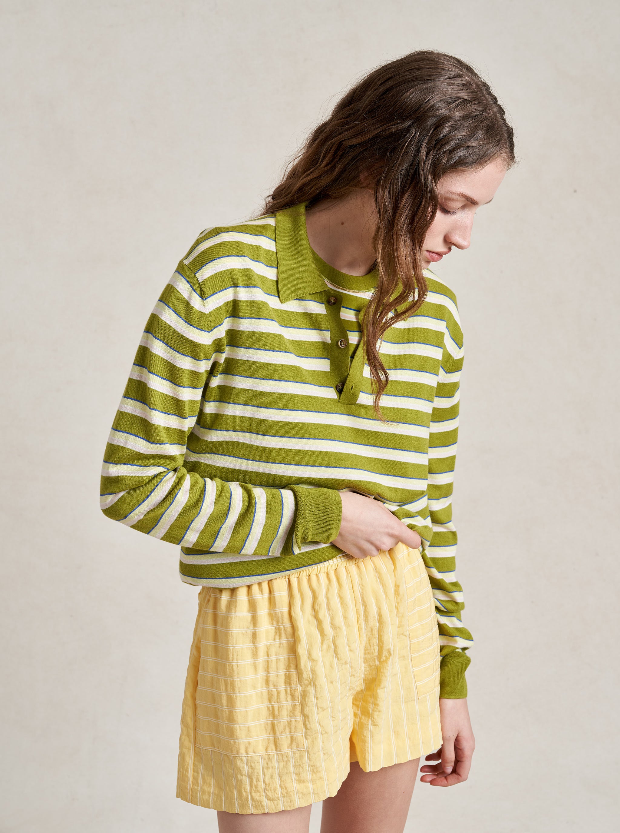 Striped Ben Polo Sweater Xxs in Striped Pistachio \u0026 Pink