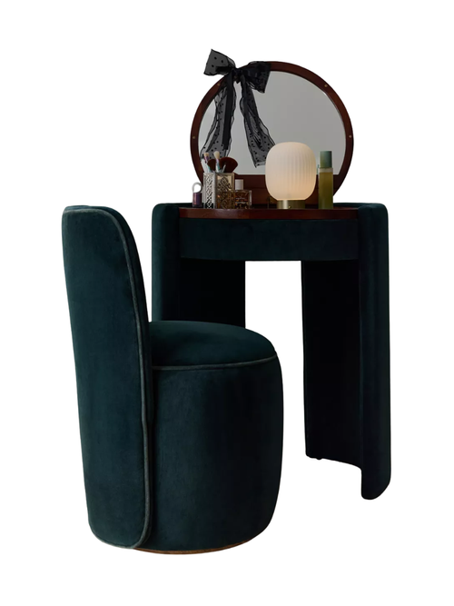 Jane Upholstered Vanity & Stool Set in Emerald