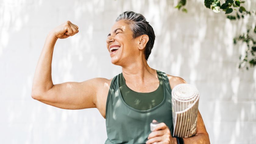 a senior woman with strong arms
