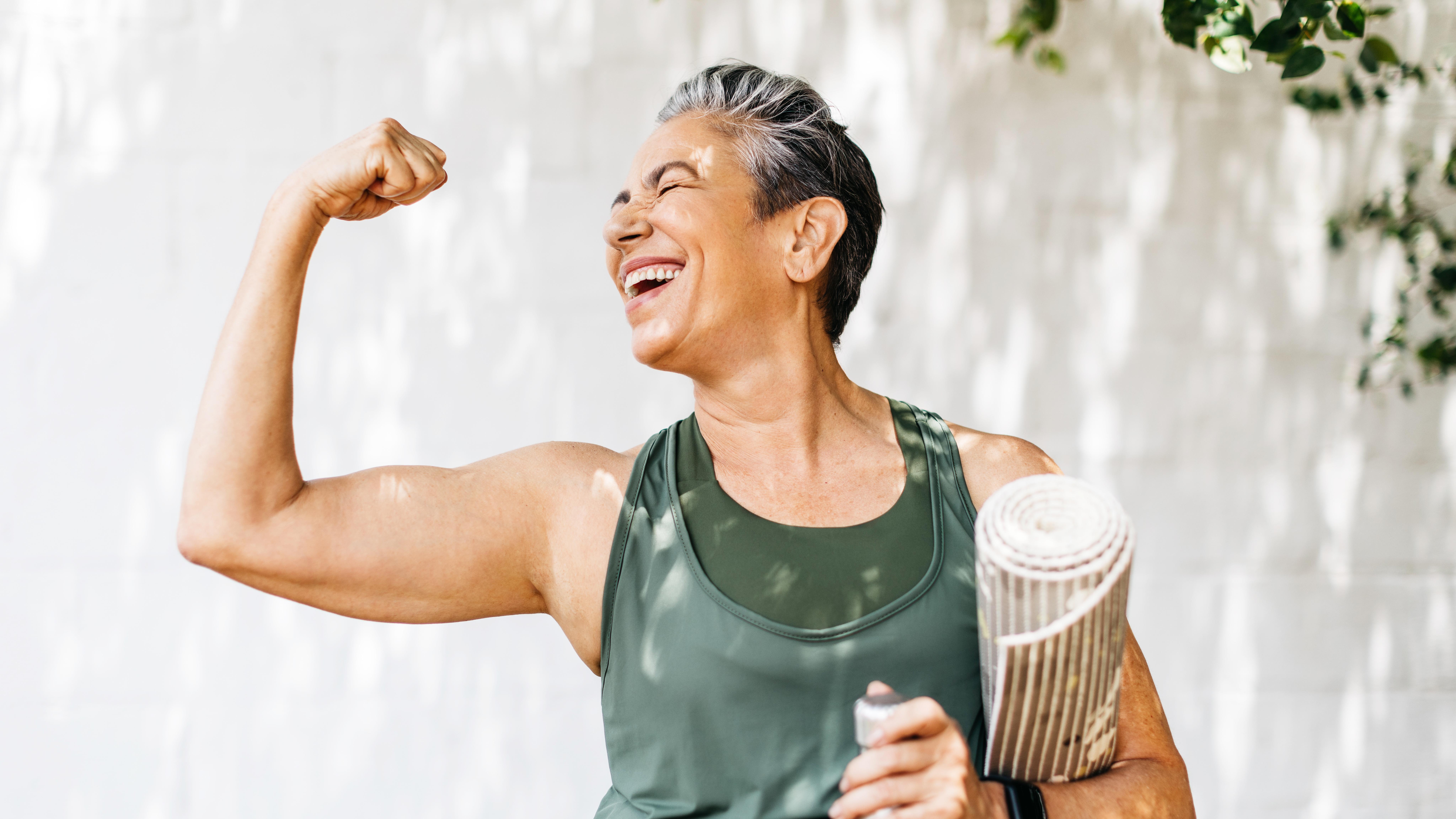 a senior woman with strong arms