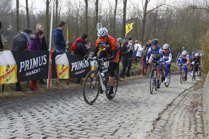 Adrie Visser (Boels Dolmans) led on the Molenberg