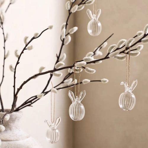 Ribbed Glass Egg Bunny Decorations, set of 4