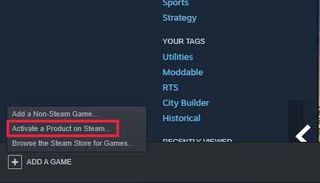 Click Activate a Product on Steam.