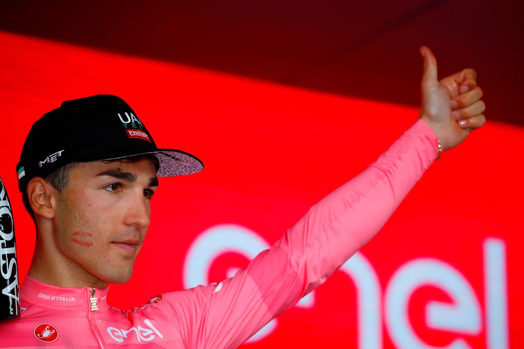 Valerio Conti in pink after stage 10 at the Giro
