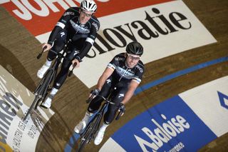 Mark Cavendish and Iljo Keisse warm-up for the 2014 Six-days of Ghent