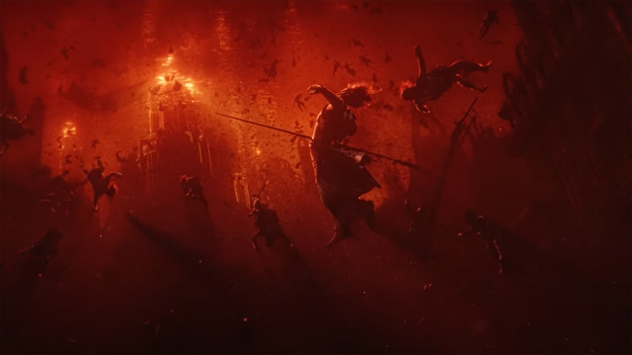 A screenshot of Lord of the Rings' First Kinslaying as seen in The Rings of Power trailer