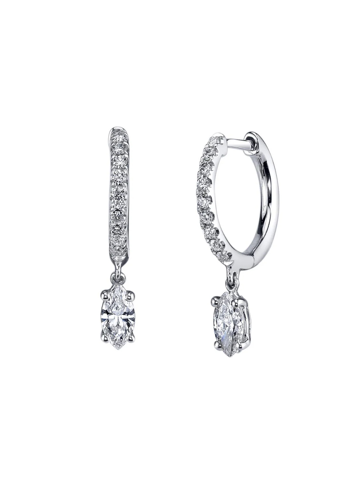 Diamond Huggies With Marquise Diamond Drop