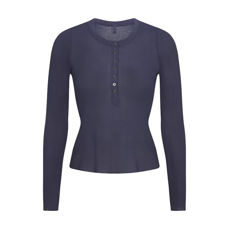 button up henley top in grey