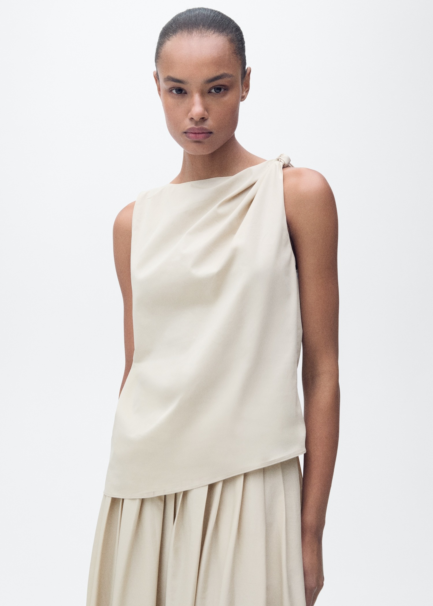 MANGO, Knotted-Hem Cotton Top