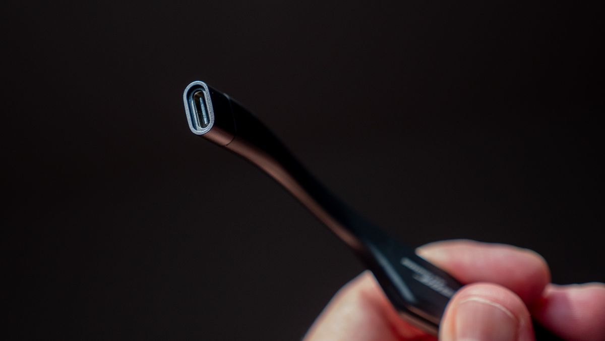 Xreal ROG R1 smart glasses USB-C port on the back of the left arm
