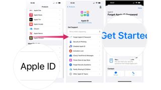 Tap on the Apple ID link under the More products heading, select Forget Apple ID Password, then Choose Get Started and follow the additional instructions.