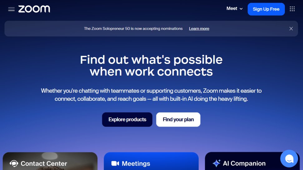 Zoom website screenshot (January 2026).