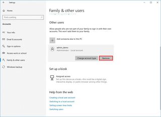 Windows 10 delete local account option