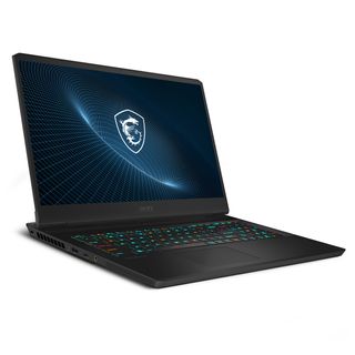 dark laptop against white background