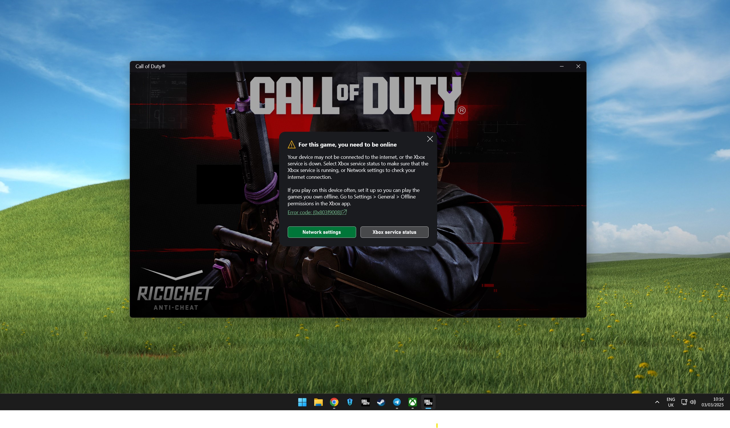 Call of Duty offline error message on Windows 11