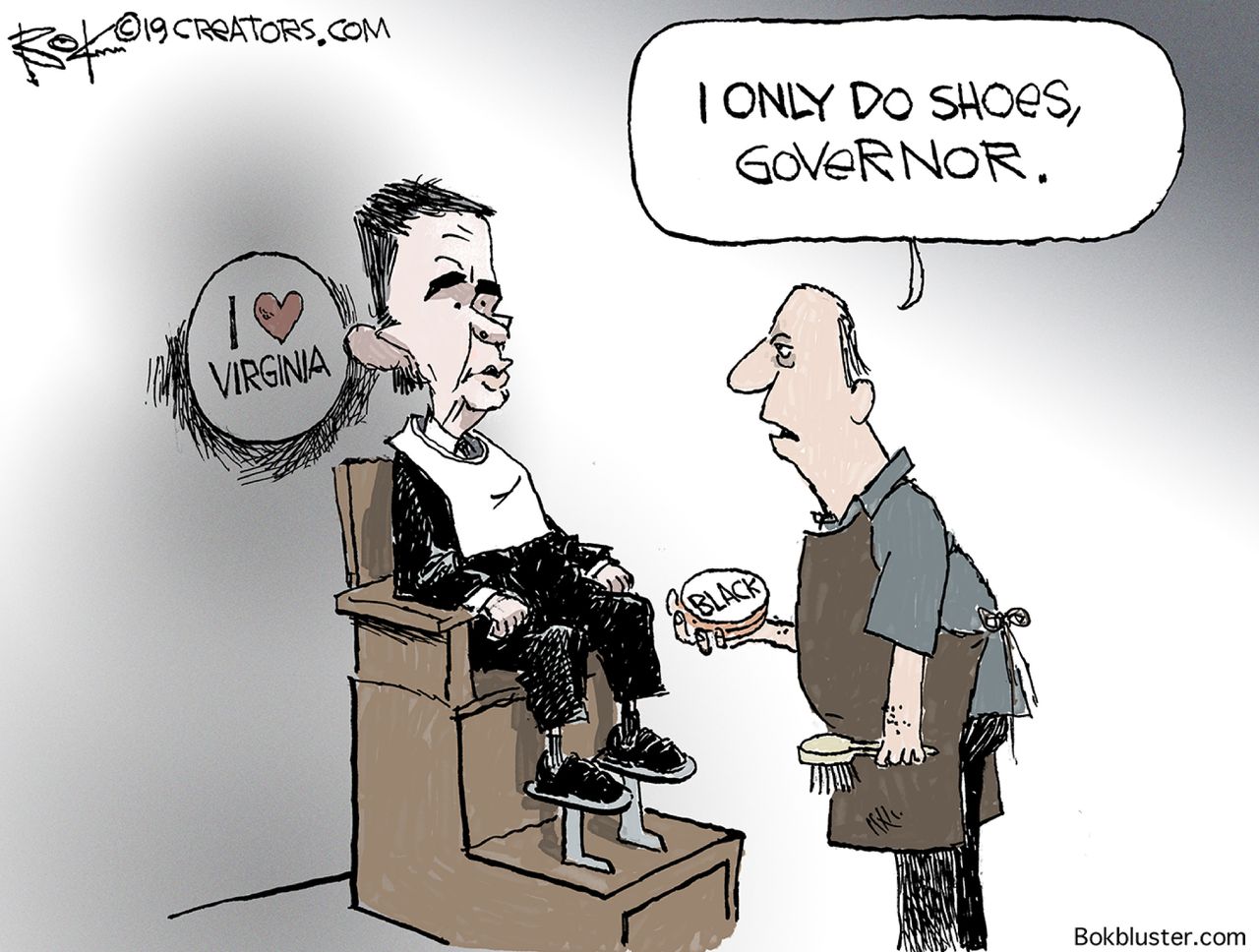 Political Cartoon U.S. Ralph Northam Racism black shoes