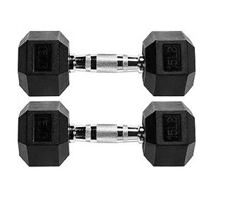 Signature Fitness 15lb rubber encased hex dumbbell pair