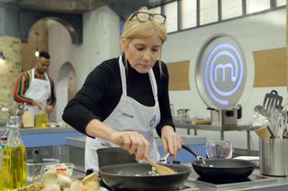Michelle Collins cooking on Celebrity MasterChef