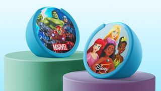 Amazon's new Echo Pop Kids featuring Marvel's Avengers or Disney Princess themes.