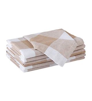 Encasa Xo Cotton Cloth Napkins Set of 6 | Buffalo Beige Checks | 43x43 Cm | Dining Table Napkins | Machine Washable & Reusable