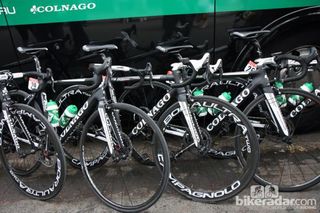Thomas Voeckler's (Europcar) Colnago C59 Italia is tucked in among the crowd at the Tour de France.