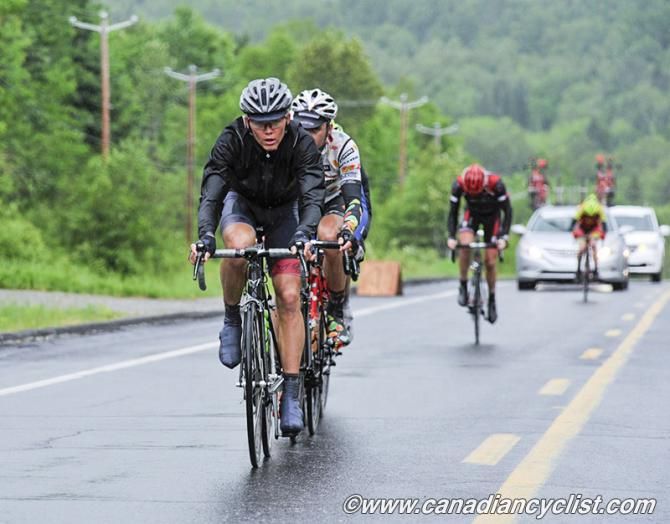 Skujins leads the chase after Joshua Berry (Team SmartStop) and Jure Kocjan (Team SmartStop)