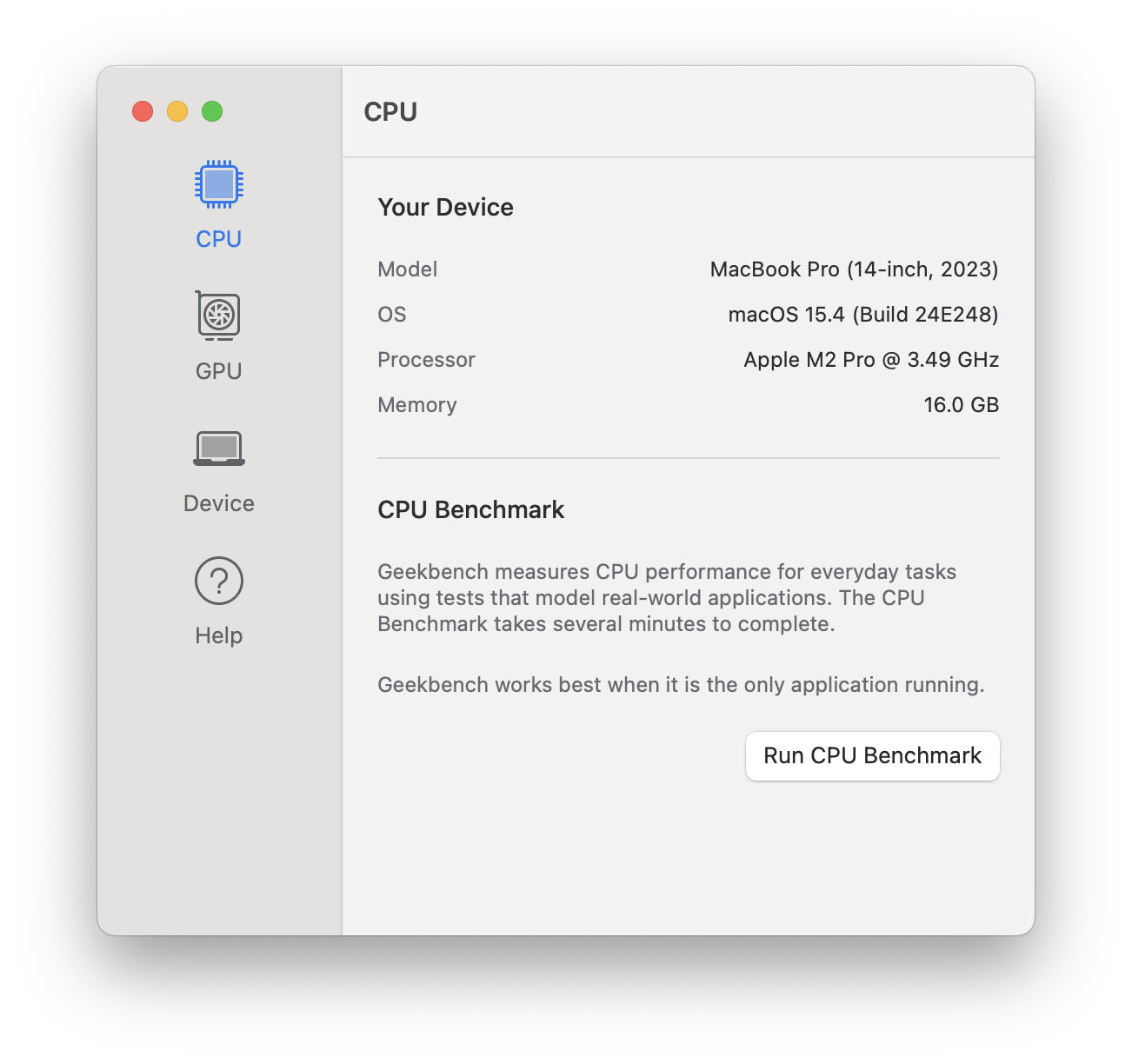 Geekbench Mac interface.