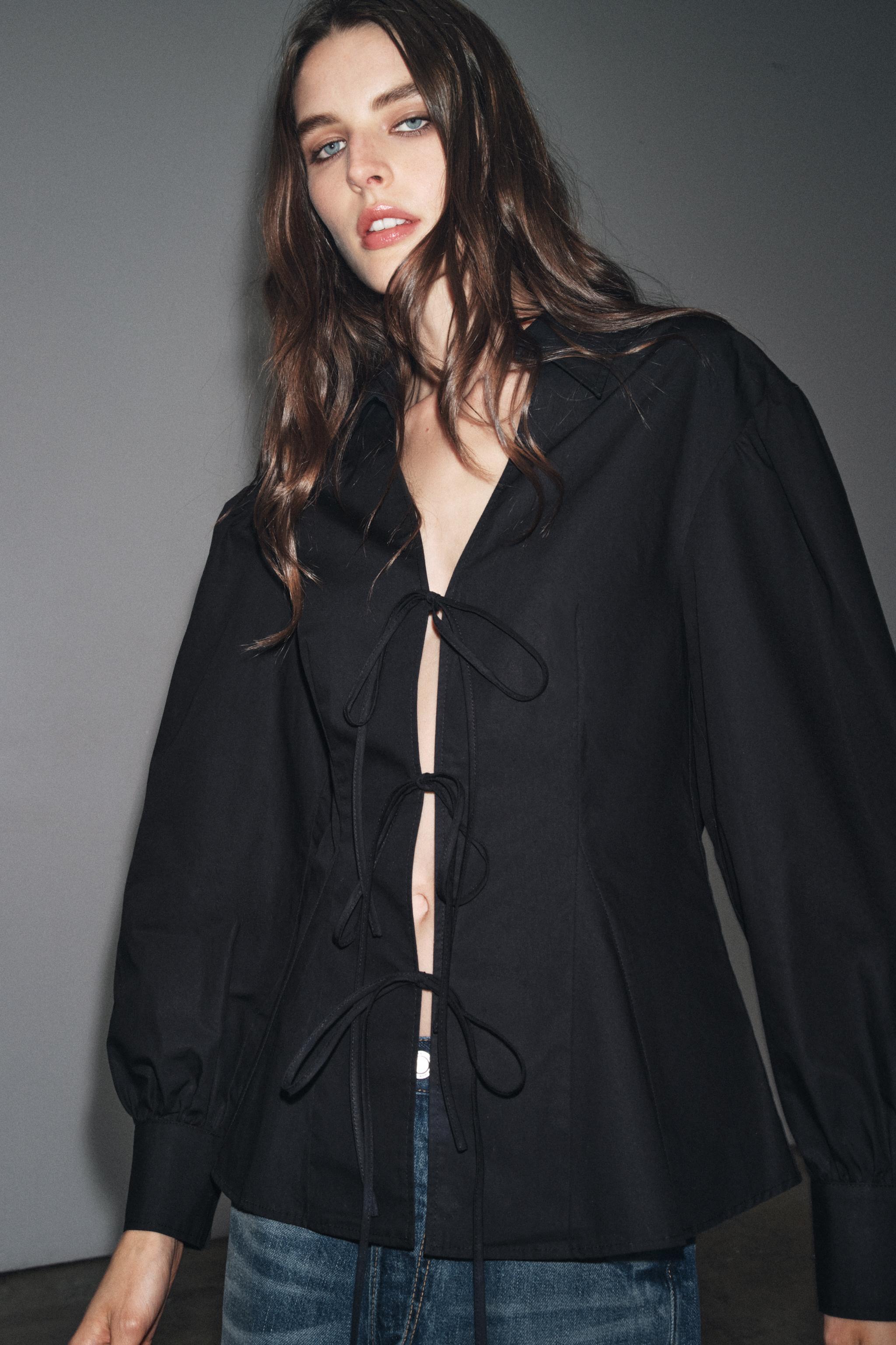 Poplin Shirt With Tied Details Zw Collection