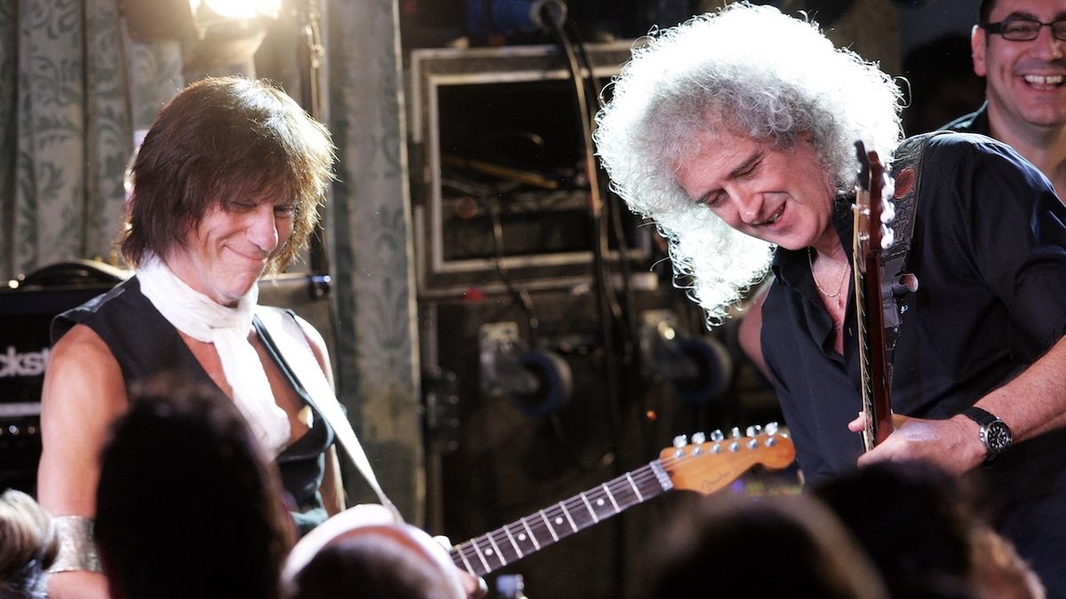 Jeff Beck and Brian May onstage together in London, 2011 