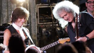 Jeff Beck and Brian May onstage together in London, 2011 