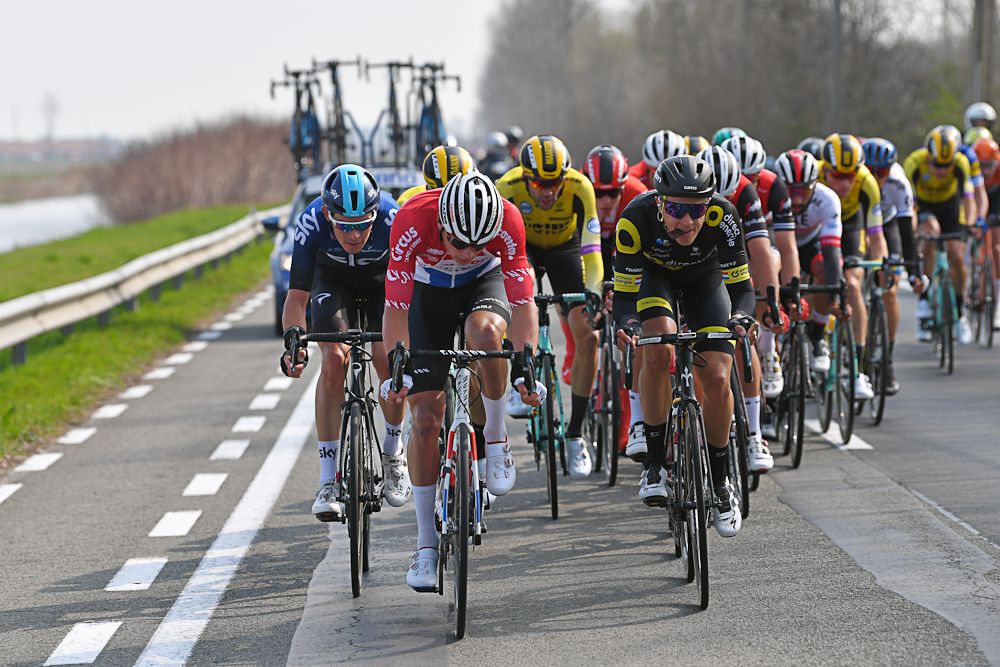 Mathieu van der Poel in the thick of the action at Gent-Wevelgem