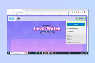 The login screen on Loverwatch