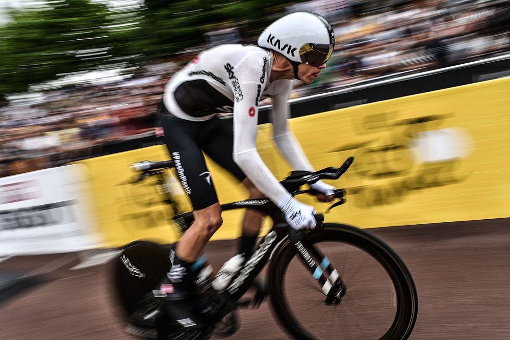 Chris Froome (Team Sky) starts time stage 20 time trial at the Tour de France